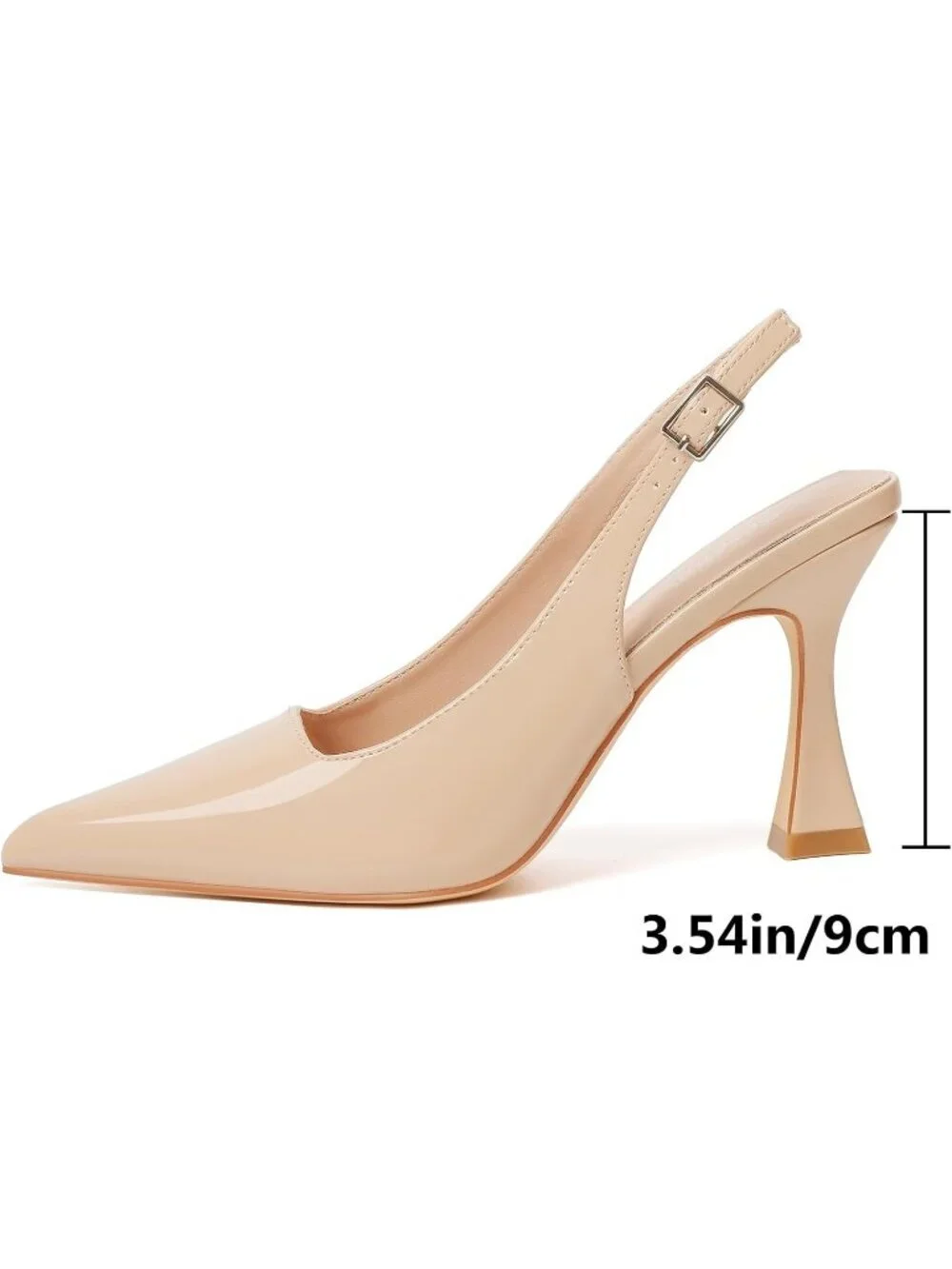 Women's Nude Slingback Kitten Pump Closed Pointy Toe Chunky Heel Shoes